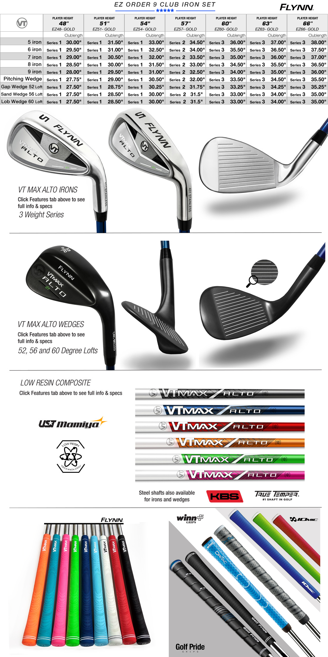 Details FLYNN GOLF VT MAX Junior Golf Clubs Shafts Grips